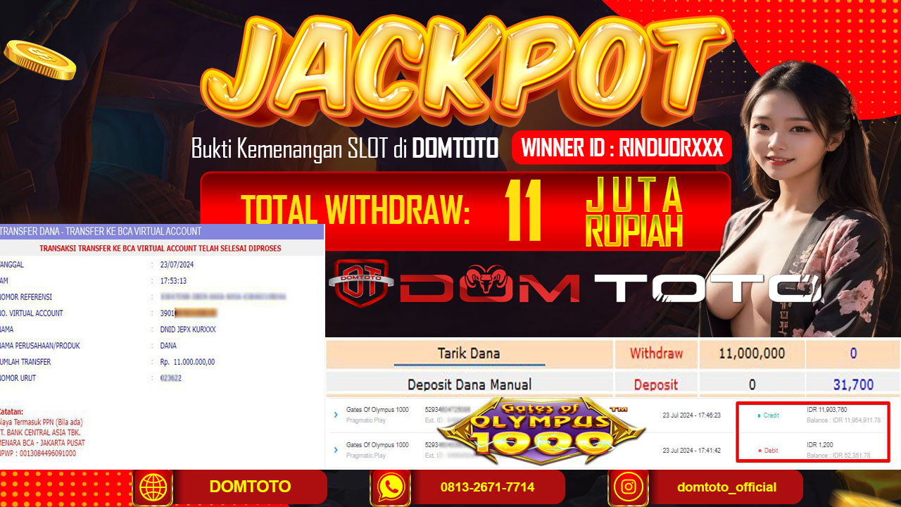 JACKPOT SLOT PRAGMATIC GATES OF OLYMPUS 1000 23 JULI 2024